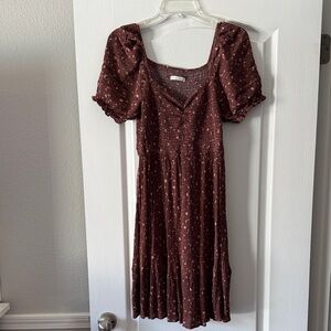 Smocked Puff Sleeve Midi Dress — Burgundy Floral